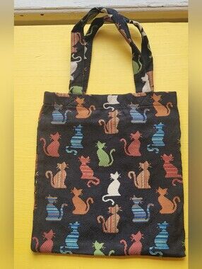 🥳2/$15🥳 Cat Pattern Mini Black Tote Bag with Multicolor Cats - Unbranded